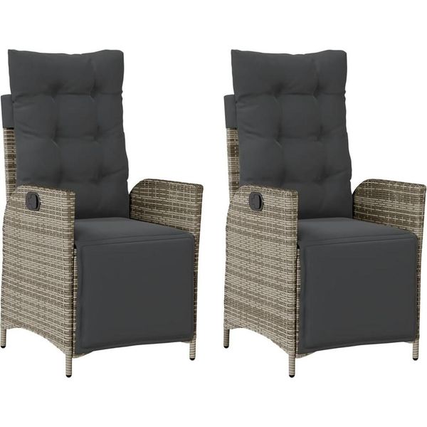 Vidaxl Poltrona Da Giardino Con Poggiapiedi 2 Pz. Regolabile In Poly Rattan Grigio-image