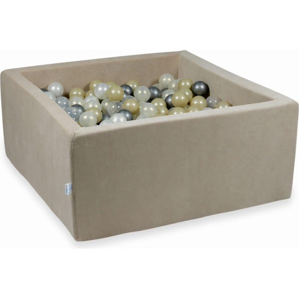 Bacinella 90X90X40Cm Velvet Soft Beige Con 400 Palline: Oro Chiaro, Opale, Madreperla, Trasparente, Argento-image
