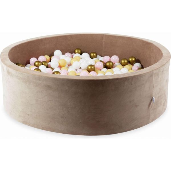 Bacinella 130X40 Velvet Soft Dark Beige Con 700 Palline: Bianco, Rosa Chiaro, Beige, Oro Antico-image