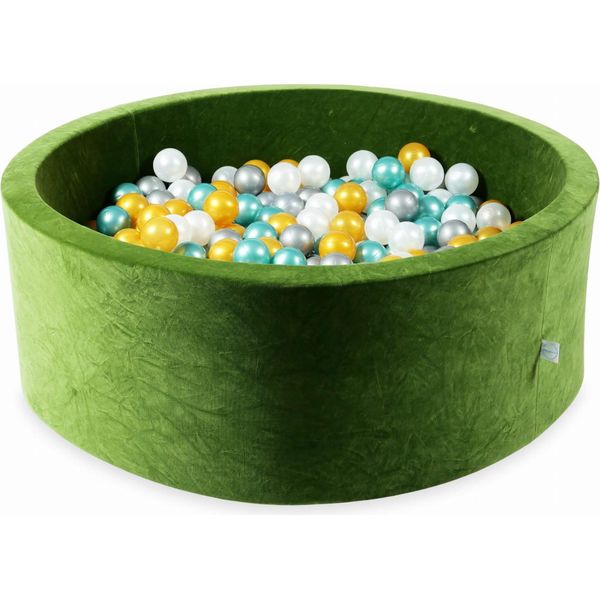 Bacinella 110X40 Velvet Soft Olive Con 500 Palline: Madreperla, Argento, Oro, Turchese Metallizzato-image