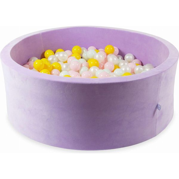 Bacinella 110X40 Velvet Soft Purple Con 500 Palline: Madreperla, Rosa Chiaro, Giallo, Menta Chiaro-image