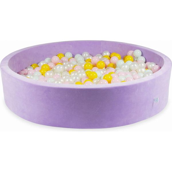 Bacinella 130X30 Velvet Soft Purple Con 600 Palline: Madreperla, Rosa Chiaro, Giallo, Menta Chiaro-image