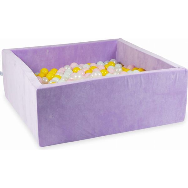 Bacinella 110X110X40 Velvet Soft Purple Con 600 Palline: Madreperla, Rosa Chiaro, Giallo, Menta Chiaro-image
