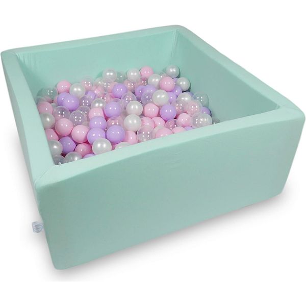 Piscina Secca 90X90X40Cm Alla Menta Con 400 Palline: Rosa Chiaro, Madreperla, Trasparente, Erica-image