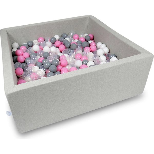 Bacino Di Asciugatura 110X110X40Cm Grigio Chiaro Con 600 Palline: Trasparente, Bianco, Grigio, Rosa Cipria-image