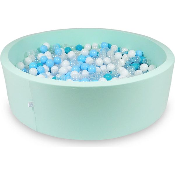 Piscina Asciutta 130X40Cm Menta Con 700 Palline: Turchese, Bianco, Trasparente, Azzurro-image