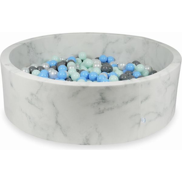 Piscina Secca 130X40 In Marmo Con 700 Palline: Menta Chiara, Azzurro, Grigio, Madreperla-image
