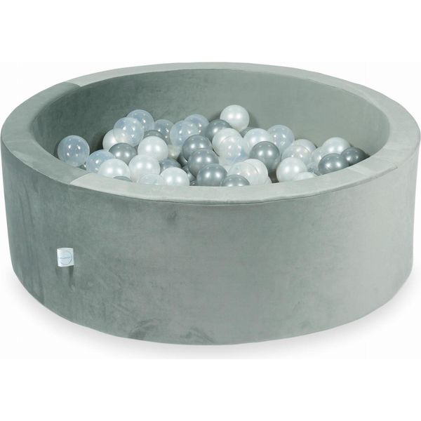 Piscina Di Palline 200 Pezzi 90X30 Velluto Grigio: Trasparente, Madreperla, Argento-image
