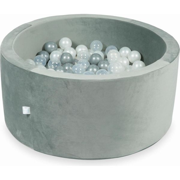 Piscina Di Palline 300 Pezzi 90X40 Velluto Grigio: Trasparente, Madreperla, Argento-image