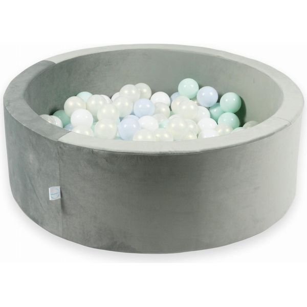Piscina Di Palline 200 Pezzi 90X30 Velluto Grigio: Azzurro Perla, Menta Chiaro, Opalescente, Bianco-image