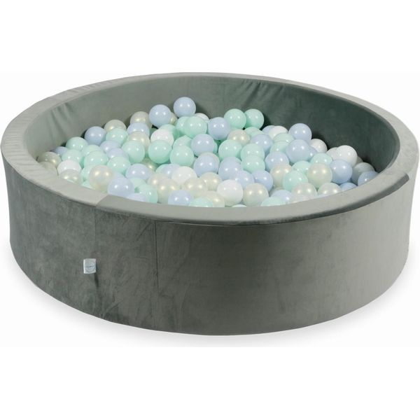 Piscina Di Palline 400 Pezzi 110X30 Velluto Grigio: Azzurro Perla, Menta Chiaro, Opalescente, Bianco-image