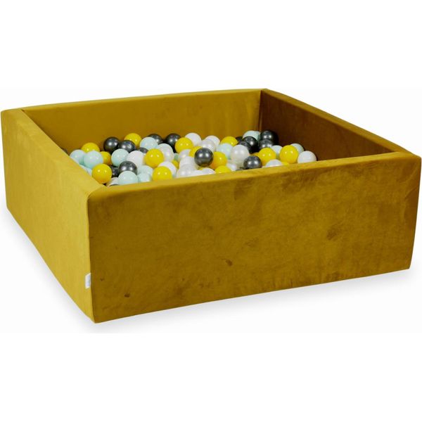 Piscina Di Palline 600 Pezzi 110X110X40 Velluto Oro: Giallo, Menta Chiaro, Grafite Metallizzato, Bianco, Perla-image