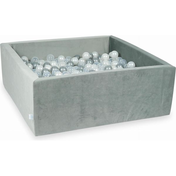 Piscina Di Palline 600 Pezzi 110X110X40 Grigio Velluto: Trasparente, Madreperla, Argento-image
