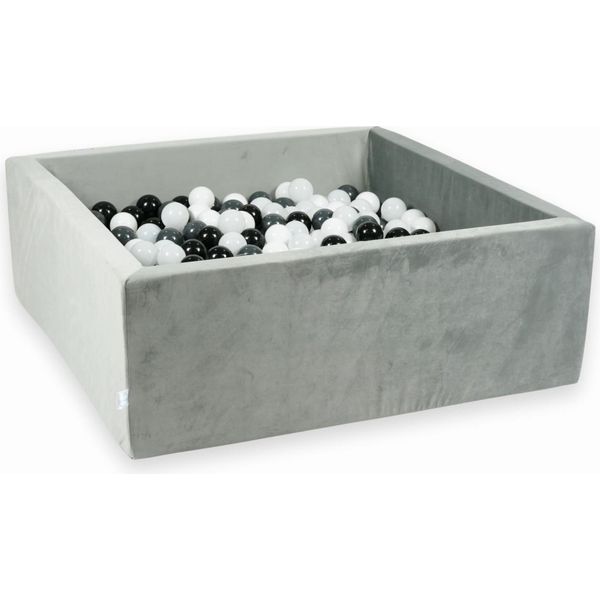 Piscina Di Palline 600 Pezzi 110X110X40 Velluto Grigio: Bianco, Grafite, Nero, Ponticello Bianco-image