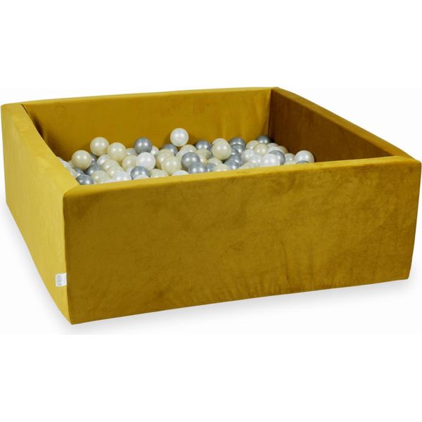 Piscina Di Palline 600 Pezzi 110X110X40 Velluto Oro: Oro Chiaro, Argento, Perla-image