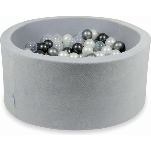 Bacinella 90X40Cm Velvet Soft Light Grey Con 300 Palline: Madreperla, Trasparente, Grafite Metallizzata, Argento-image