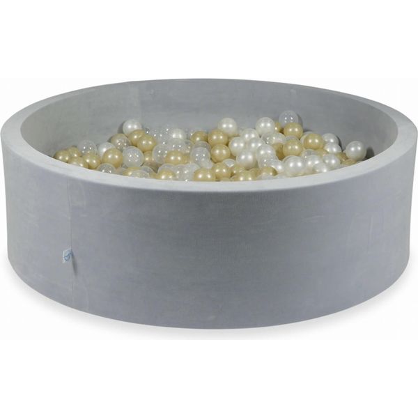 Bacinella 130X40Cm Velvet Soft Grigio Chiaro Con 700 Palline: Trasparente, Oro Chiaro, Perla-image