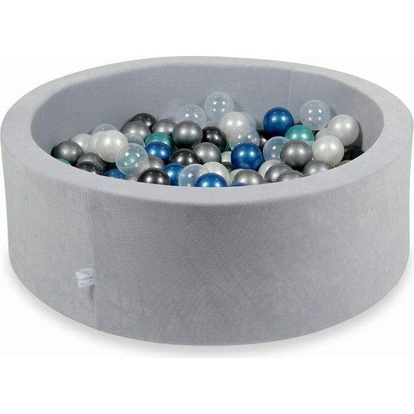 Bacinella 90X30Cm Velvet Soft Grigio Chiaro Con 200 Palline: Turchese Metallizzato, Blu Metallizzato, Argento, Grafite Metallizzato, Trasparente, Perla-image
