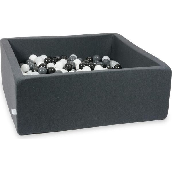 Piscina A Secco In Grafite 110X110X40 Con 600 Palline: Bianco, Grafite, Nero, Ponticello Bianco-image