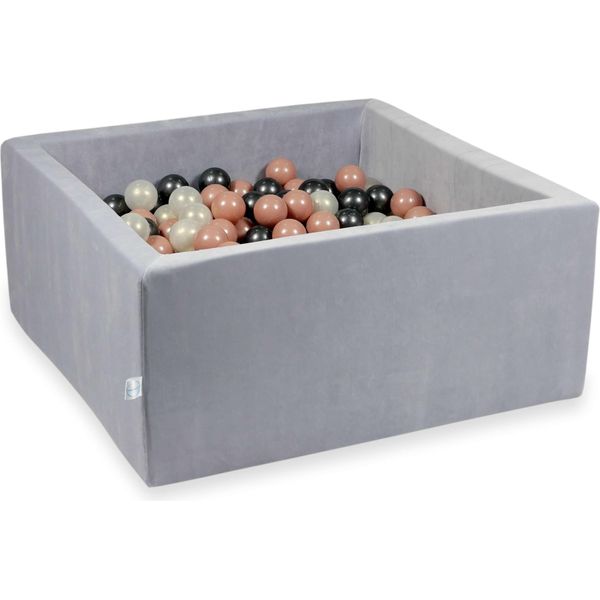 Bacinella 90X90X40Cm Velvet Soft Grigio Chiaro Con 400 Sfere: Oro Rosa, Opalescente, Grafite Metallizzato-image