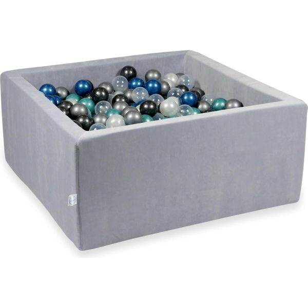 Bacinella 90X90X40Cm Velvet Soft Grigio Chiaro Con 400 Palline: Turchese Metallizzato, Blu Metallizzato, Argento, Grafite Metallizzato, Trasparente, Perla-image