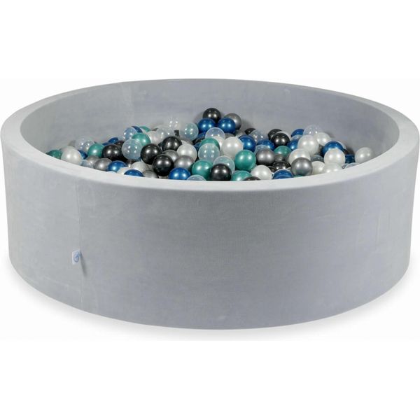 Bacinella 130X40Cm Velvet Soft Grigio Chiaro Con 700 Palline: Turchese Metallizzato, Blu Metallizzato, Argento, Grafite Metallizzato, Trasparente, Perla-image
