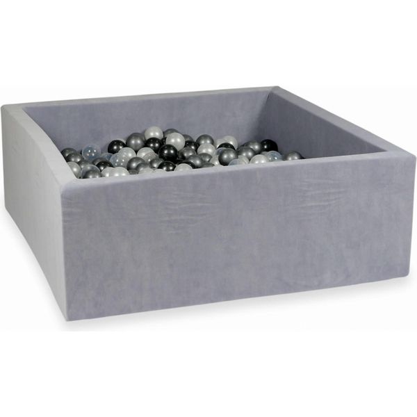Bacinella 110X110X40Cm Velvet Soft Light Grey Con 600 Palline: Madreperla, Trasparente, Grafite Metallizzata, Argento-image