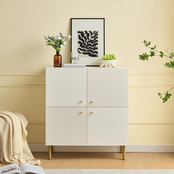 Credenza Moderna Merax Da 80 Cm In Mdf, Cassettiera Con Maniglie In Lega Di Zinco E Gambe In Acciaio, Mobile Contenitore Per Soggiorno O Camera Da Letto, Bianco-image
