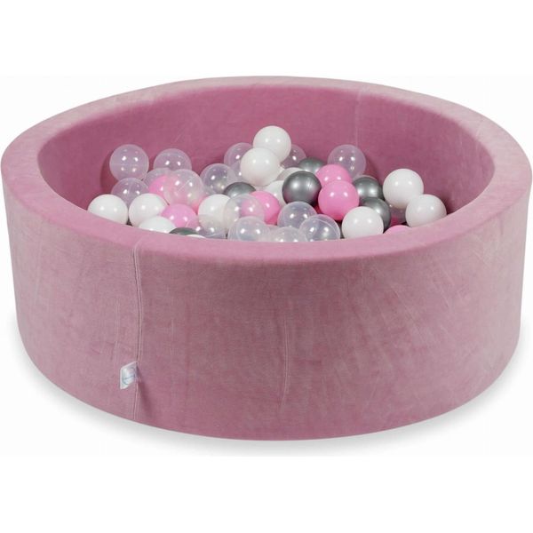 Piscina Secca 90X30Cm Velvet Soft Pink Con 200 Palline: Rosa Cipria, Argento, Bianco, Trasparente-image