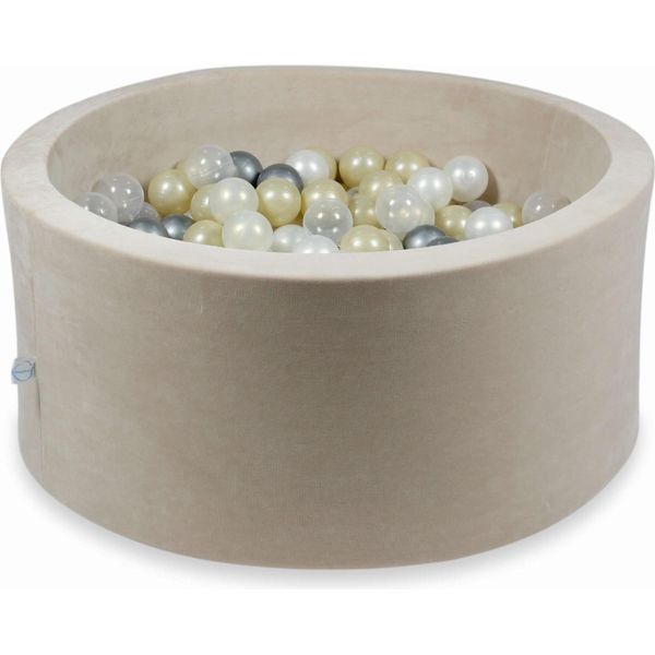 Bacinella 90X40Cm Velvet Soft Beige Con 300 Palline: Oro Chiaro, Opale, Madreperla, Trasparente, Argento-image