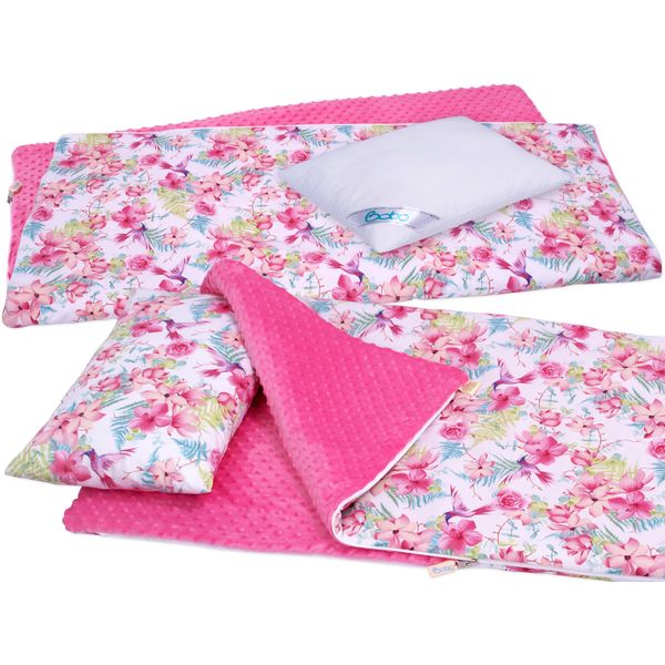 Sacco A Pelo Bobo, Grande Sacco A Pelo Per Bambini In Cotone E Minky 155X78 Cm - Fiori Rosa-image