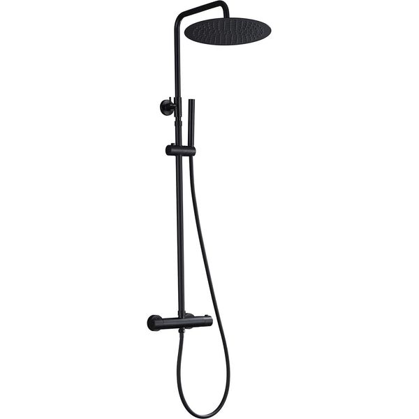Sistema Doccia In Acciaio Inox Con Miscelatore Termostatico, Doccia A Pioggia Set Doccia Con Miscelatore Rubinetto, Soffione, Asta Doccia Nero Opaco-image