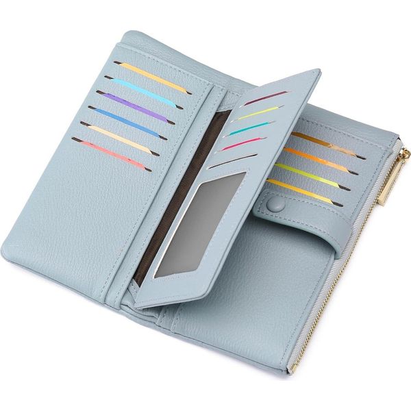 Portafoglio Da Donna, Portafoglio Morbido In Pelle Con Blocco Rfid Di Grande Capacità, Con Più Scomparti Per Carte E Portamonete Con Zip-image