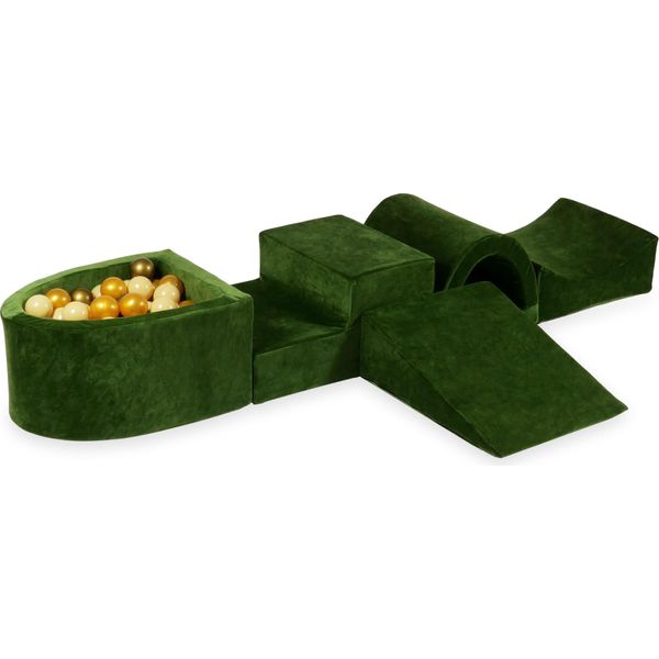 Parco Giochi In Schiuma Con Ponte E Piscina Micro Velvet Soft Olive + 100 Palline: Beige, Oro, Oro Antico-image