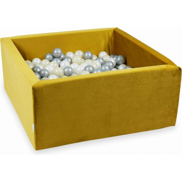 Piscina Di Palline 400 Pezzi 90X90X40 Velluto Oro: Oro Chiaro, Argento, Perla-image