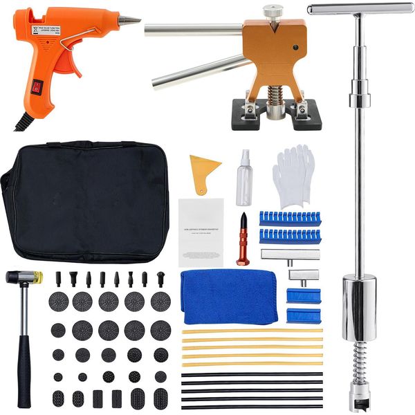 Succebuy Kit Di Rimozione Delle Ammaccature Da 61 Pezzi Senza Verniciatura Con Martello D'oro, Martello A Slitta, Barra A T E Pistola Per Colla - Strumenti Per Riparare I Danni Causati Dalla Grandine Sulle Carrozzerie Dei Veicoli-image