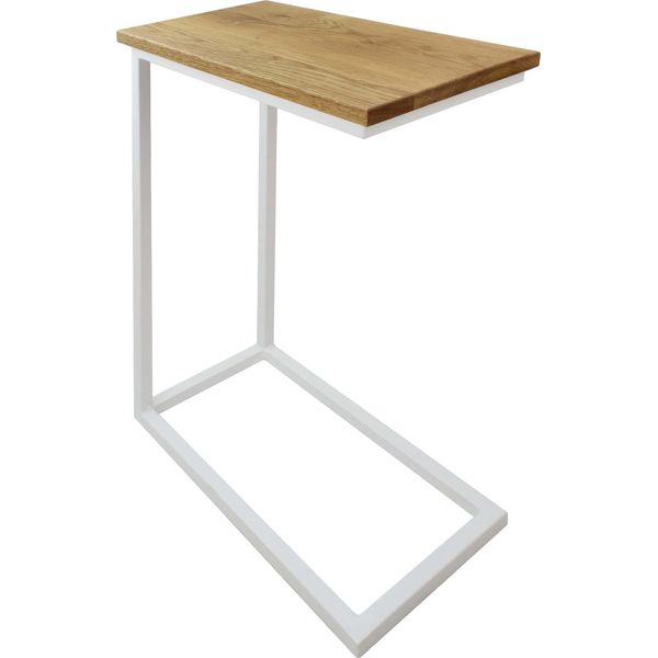 Natural Goods Berlin Tavolino C-FORM, Tavolino, Tavolino, Comodino, Vero Legno Di Quercia, Bianco, Piano In Quercia (45 X 25 X 2 Cm)-image