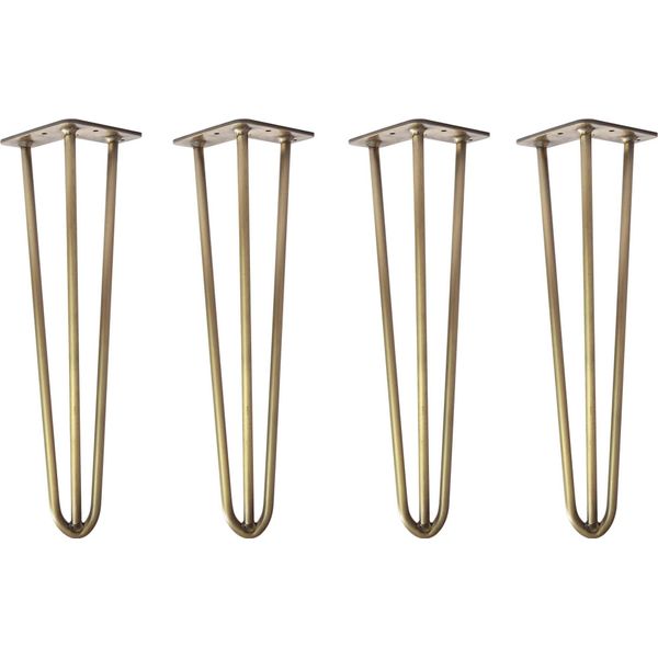 Natural Goods Berlin Gambe Hairpin, Gambe A Forcina, Gambe Per Mobili, Gambe Per Tavoli, Oro Antico, 45 Cm, 3 Montanti, 4 Pezzi-image