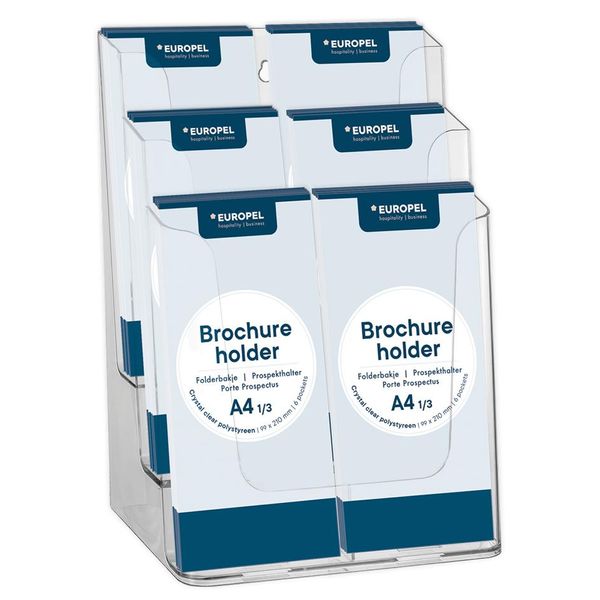 Europel 350106 Europel Tisch-Prospekthalter, 1/3 Din A4, 6 FäCher, Glasklar-image