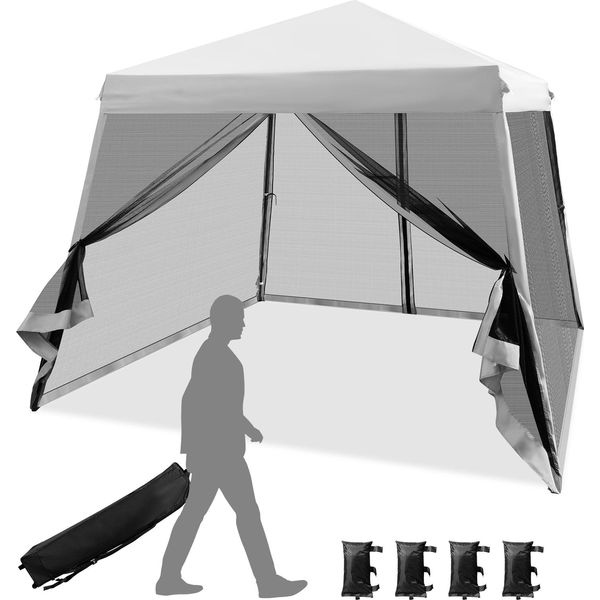 Costway 3X3M Gazebo Pop Up Con Zanzariera E Sacchi Di Sabbia, Gazebo Pieghevole, Protezione Uv 50+, Tenda Da Giardino Stabile Per Feste, Gazebo Da Giardino Per Giardino, Inclusa Borsa Avvolgibile (Grigio)-image