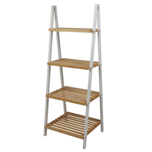 Dochtmann Scaffale A 4 Piani, Forma A, 40X30X109 Cm, Bianco, Bambù-image