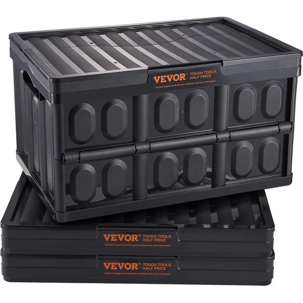 Vevor Set Di 3 Scatole Pieghevoli Professionali Da 45L In Pp Scatola Di Trasporto Con Coperchio Scatola Di Stoccaggio Pieghevole Con Maniglia Scatole Impilabili Scatola Di Stoccaggio Scatole Pieghevoli Scatole Impilabili Per Stoccaggio E Trasporto-image