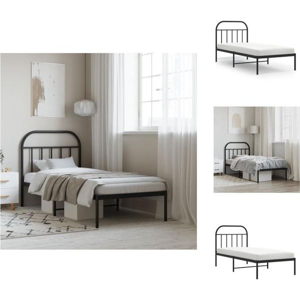Vidaxl Struttura Letto Con Testiera In Metallo Nero 90X200 Cm - Letti E Strutture Letto-image