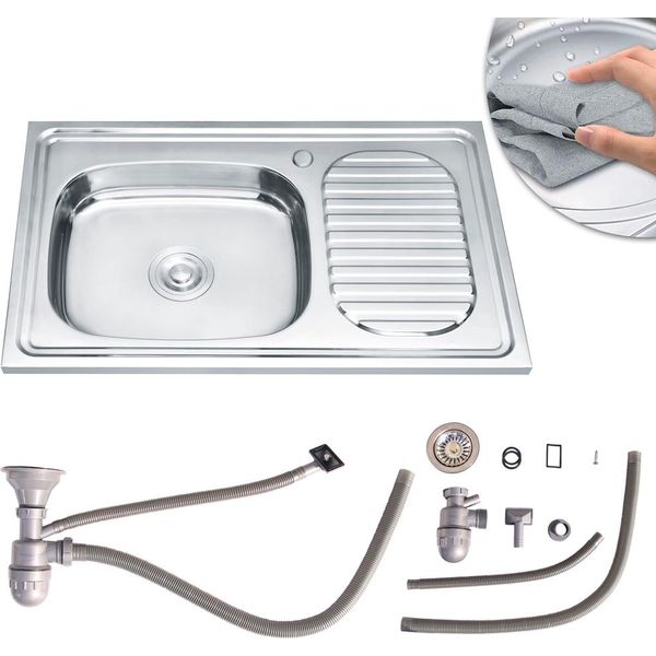Lavello In Acciaio Inox 75 Cm Lavello Da Incasso In Acciaio Inox Con Ripiano A Sinistra-image