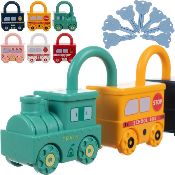Treno Con Veicoli Serratura Chiave Vigili Del Fuoco Polizia Ambulanza Montessori 24712-image