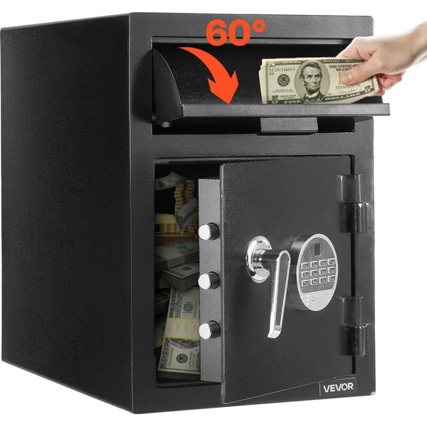 Vevor Cassaforte A Caduta Cassaforte A Caduta Da 1,2 Piedi Cubi Con Ampia Fessura Di Inserimento Nella Parte Anteriore, Cassaforte A Caduta Con Tastiera Digitale E 2 Livelli E Chiavi Di Riserva Per Contanti E Documenti Bancari-image