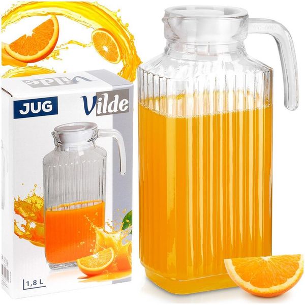 Vilde | Caraffa Di Vetro - Con Coperchio - Trasparente - 1,8 L - Distributore Di Bevande - Caraffa Per Acqua-image
