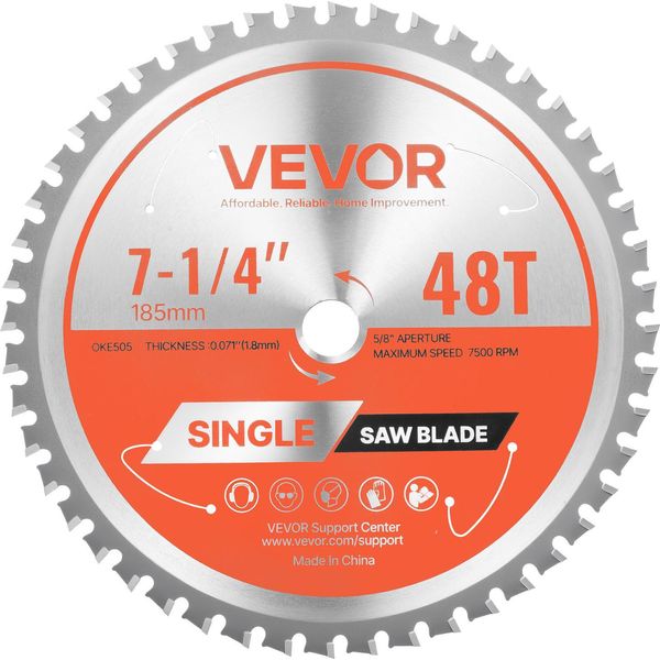 Lama Circolare Vevor (185 Mm φ & 48 Denti Affilati & 1,8 Mm Di Spessore) Ideale Per Acciaio Alluminio, Compatibile Con Sega Circolare, Lama In Acciaio Legato Con Estrattori Di Calore A Riduzione Del Rumore-image