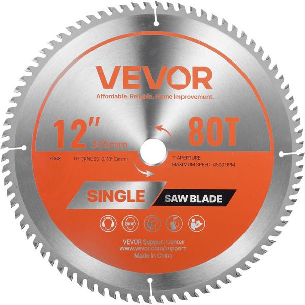 Lama Circolare Vevor (305 Mm Di Diametro, 80 Denti Affilati E 3 Mm Di Spessore) Per Compensato Osb In Legno Duro, Compatibile Con Sega Circolare, Lama In Lega Con Estrattori Di Calore A Riduzione Del Rumore-image