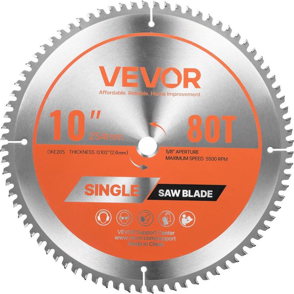 Lama Per Sega Circolare Vevor (254 Mm φ & 80 Denti Affilati & 2,6 Mm Di Spessore) Ideale Per Il Taglio Dell'alluminio, Compatibile Con Sega Circolare, Lama In Acciaio Legato Con Estrattori Di Calore A Riduzione Di Rumore-image